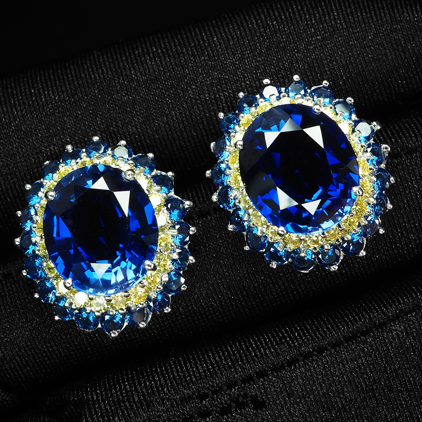 Classically Vivid Blue Sapphire 17.75Ct 925 Sterling Silver White Gold Earrings