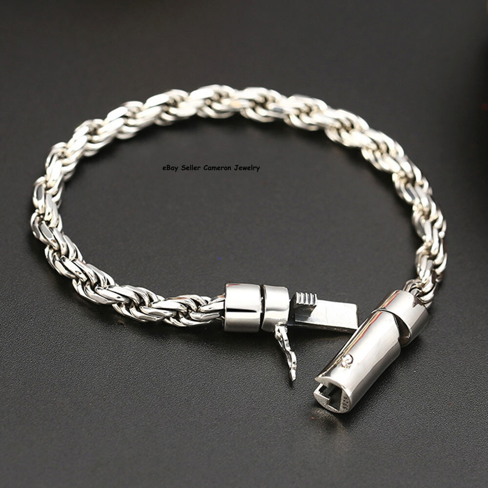 Pure S925 Sterling Silver Chain Men Women 6mm Rope Link Bracelet 29-30g 7.9inch