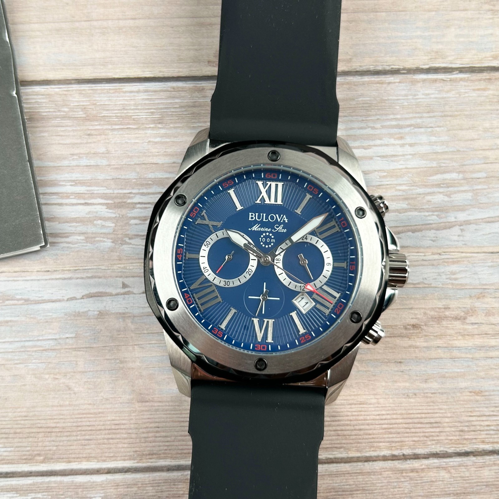 Bulova Marine Star A 98B258 Blue Dial Black Silicone Strap Men’s Quartz Watch
