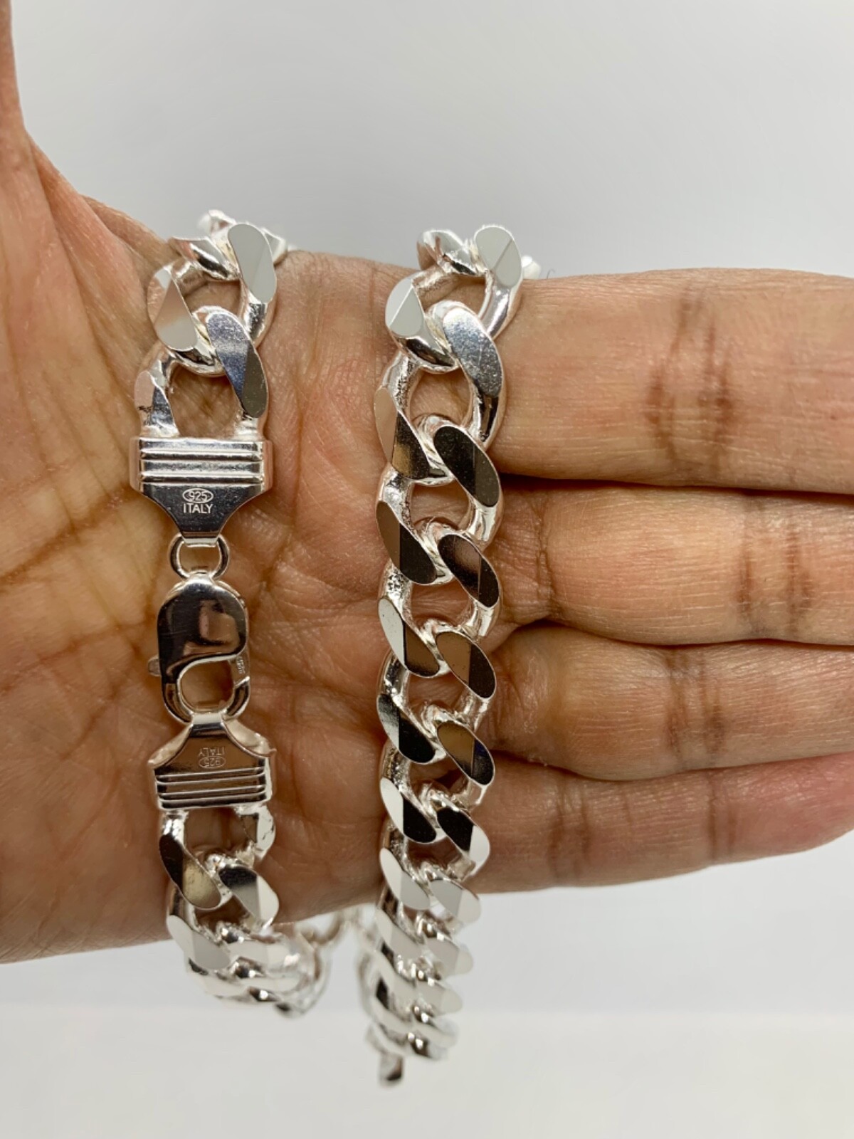 13mm Solid 925 Sterling Silver Cuban Link Chain Necklace Men 20″-30” Made Italy