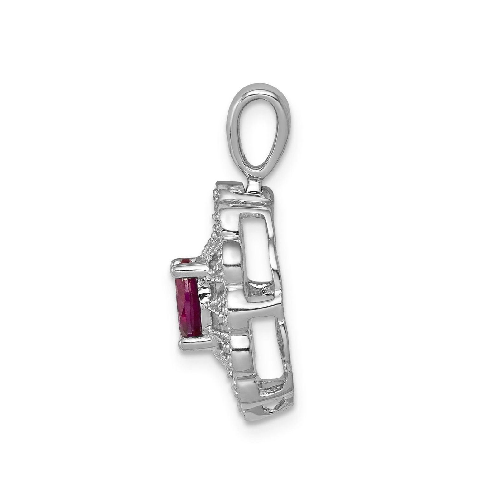 14k White Gold 1/6 carat Diamond and Oval Ruby Fancy Pendant Necklace Womens