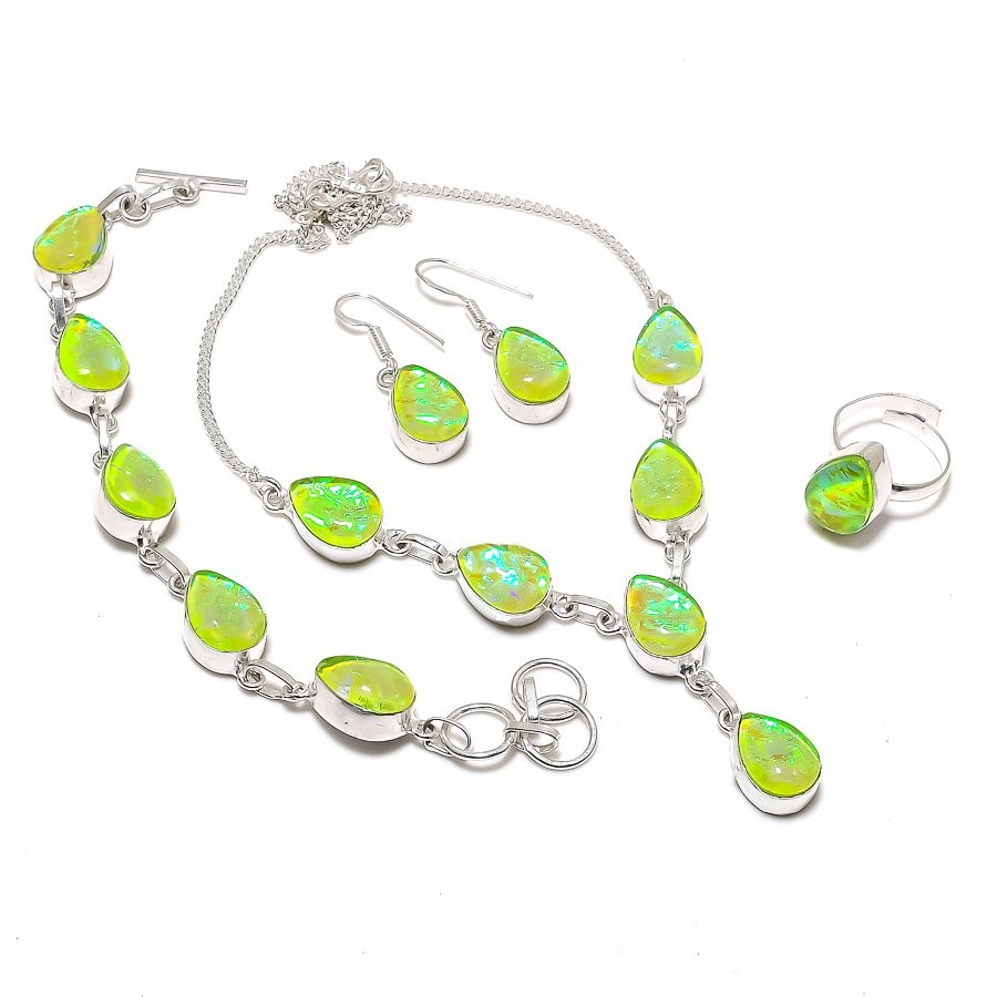 Green Australian Triplet Opal Gemstone Ethnic 925 Sterling Silver Jewelry Set I5