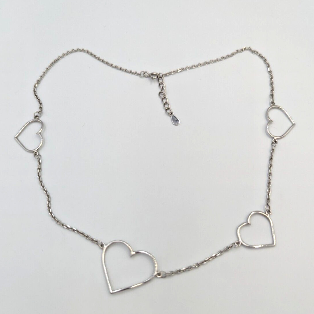Fuzion Creations Sterling Silver Heart Stations Necklace 925 Marked 16.5″ Long