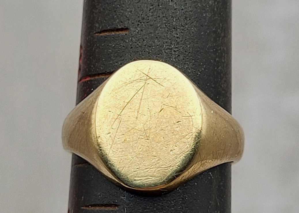 Antique 10K Yellow Gold Blank Oval Signet Initial Pinky Ring Sz 3.25