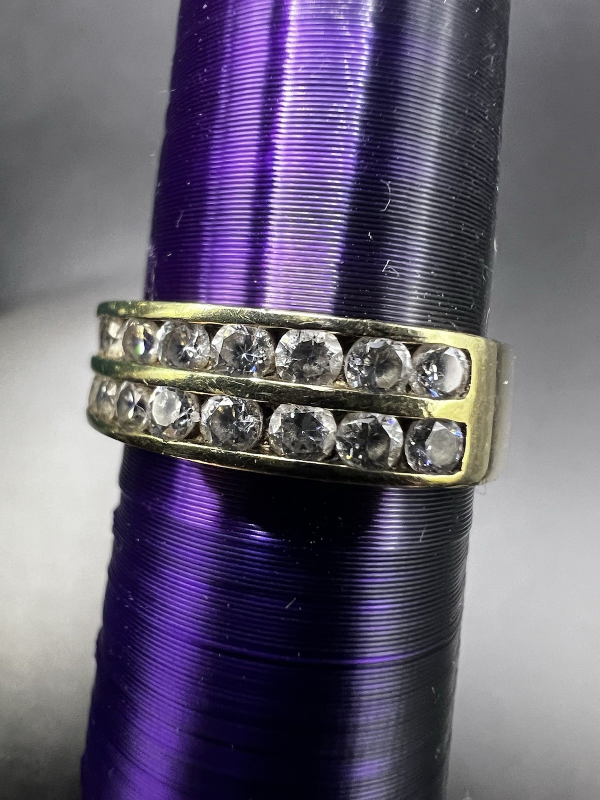 Solid 10kt Gold and CZ Stamped Double Row Half Eternity Band Ring Size 5.5