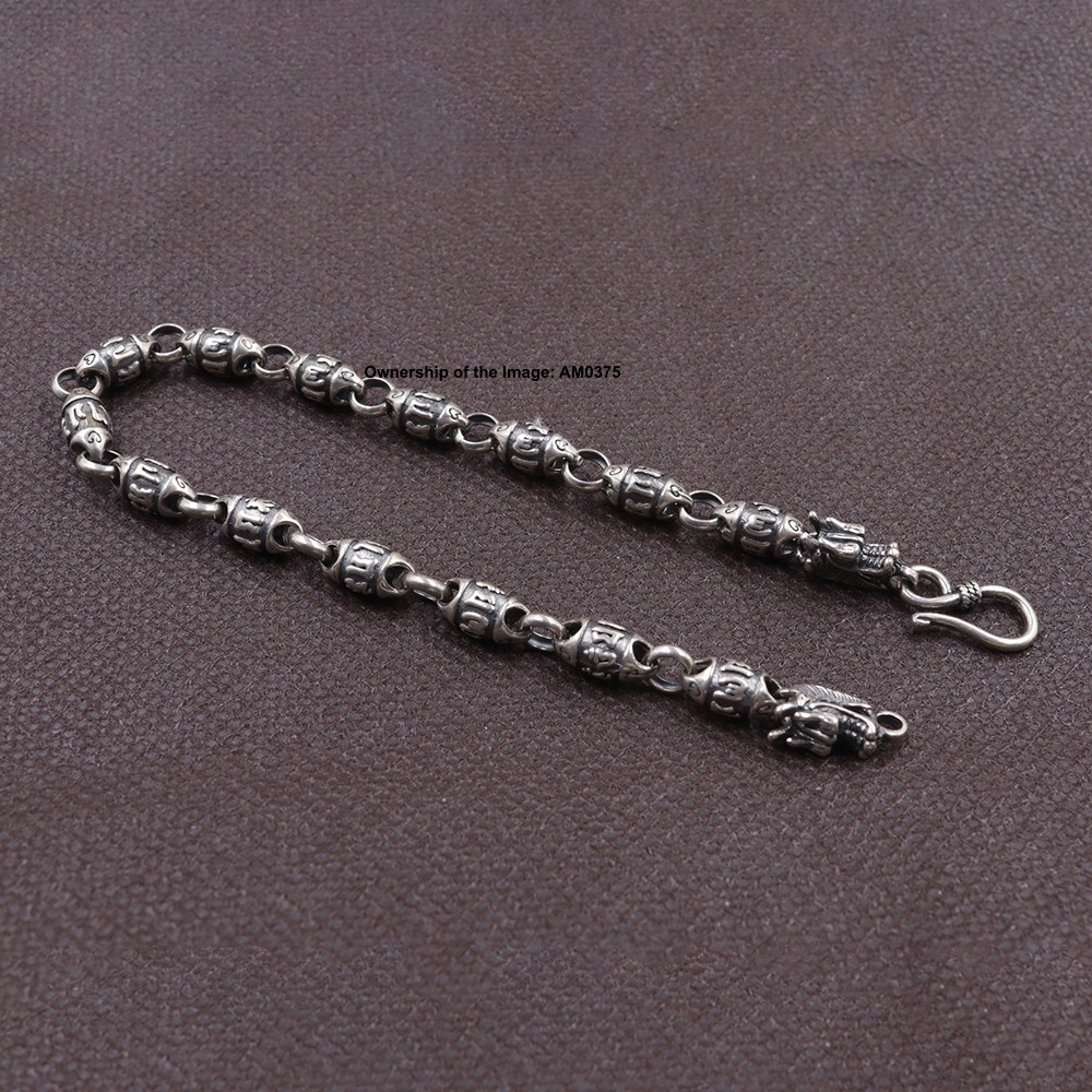 Solid 925 Sterling Silver Six-word Mantra Oval Bead Link Bracelet Jewelry Gift