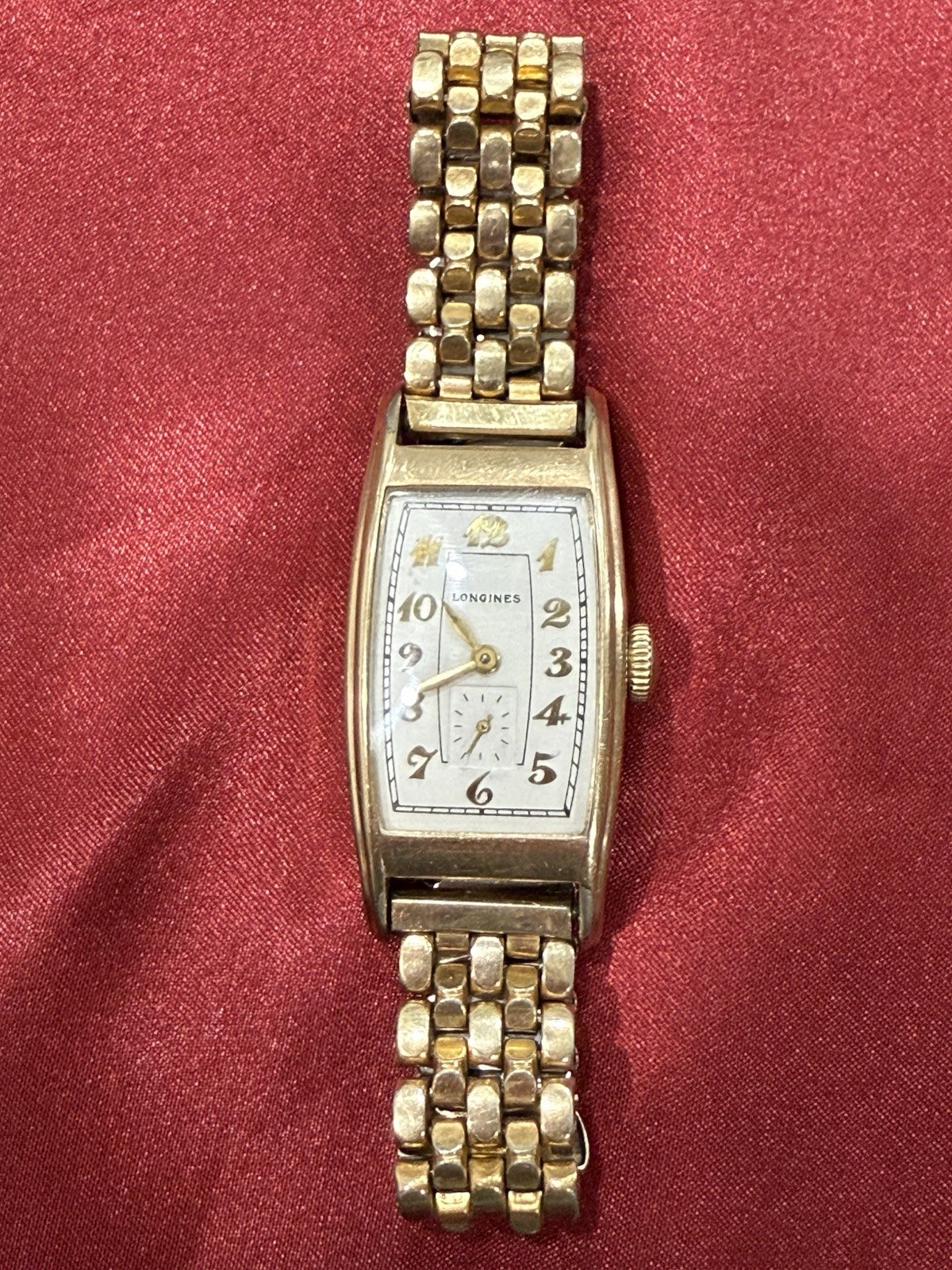 Rare Antique 1937 Longines Tonneau Tank 17J Mechanical Watch GF Case