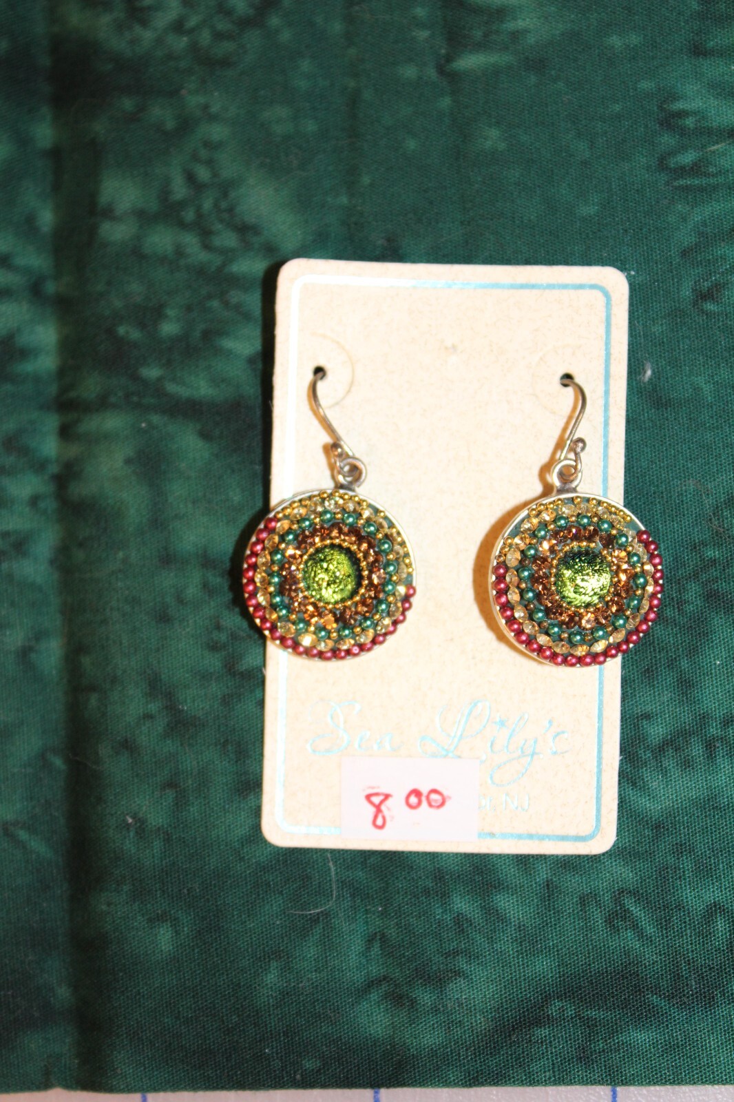 costume jewelry earrings colorful faux gems and jewels, blues,greens,reds,whites
