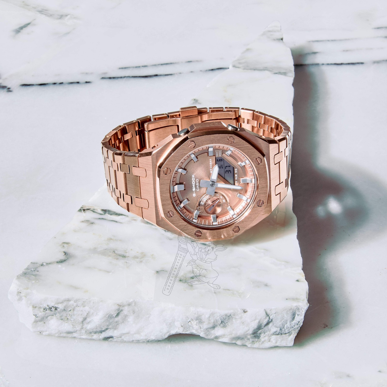 Casio GA-2100 G-Shock Watch – Rose Gold Metal w/ Bracelet Mod – Rose Gold Dial