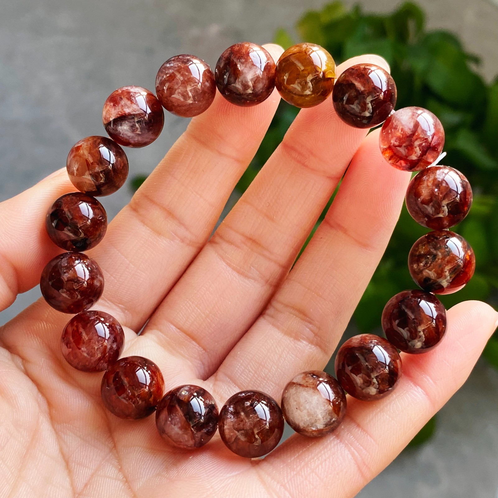 11.6mm Natural Red Multi-inclusions Phantom Quartz Crystal Beads Bracelet 2728