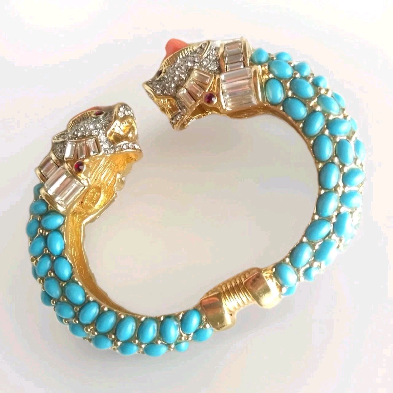 KENNETH LANE KJL KOI FISH GP CUFF/BRACELET TURQUOISE/CORAL CABS RED/ICE CRYSTALS