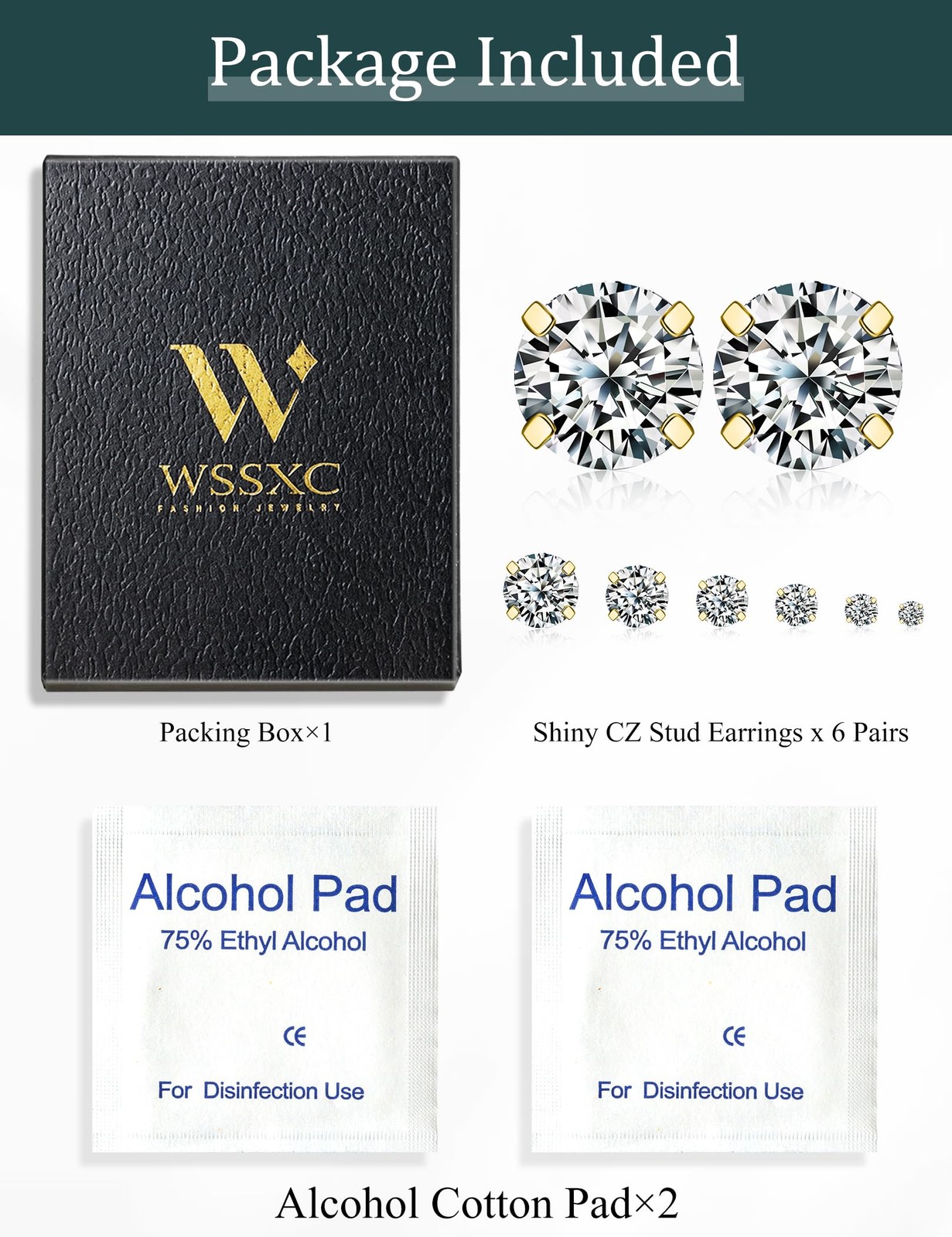 WSSXC 20G Hypoallergenic Flat Back Earrings for Women Men Silver 14K A-002-Gold