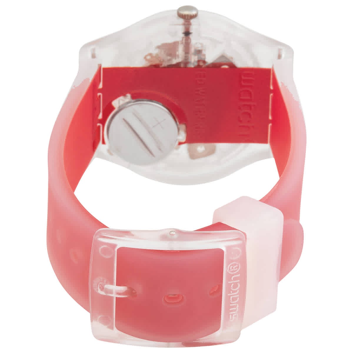 Swatch Monthly Drops Clearly Red Striped Quartz Unisex Watch GE292