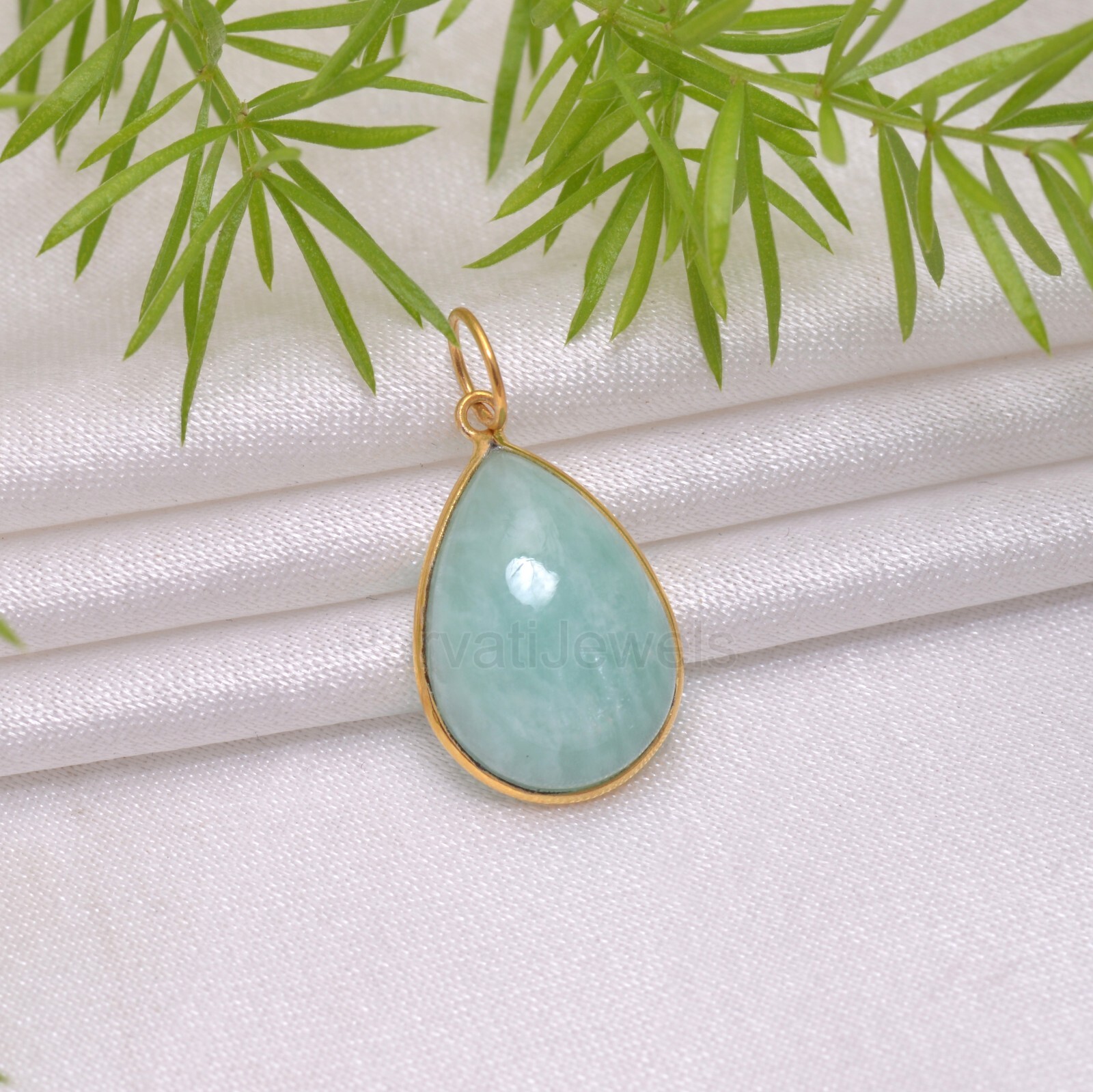 Natural Amazonite Gemstone Solid 18K Gold Gift For Partywear Women Charm Pendant