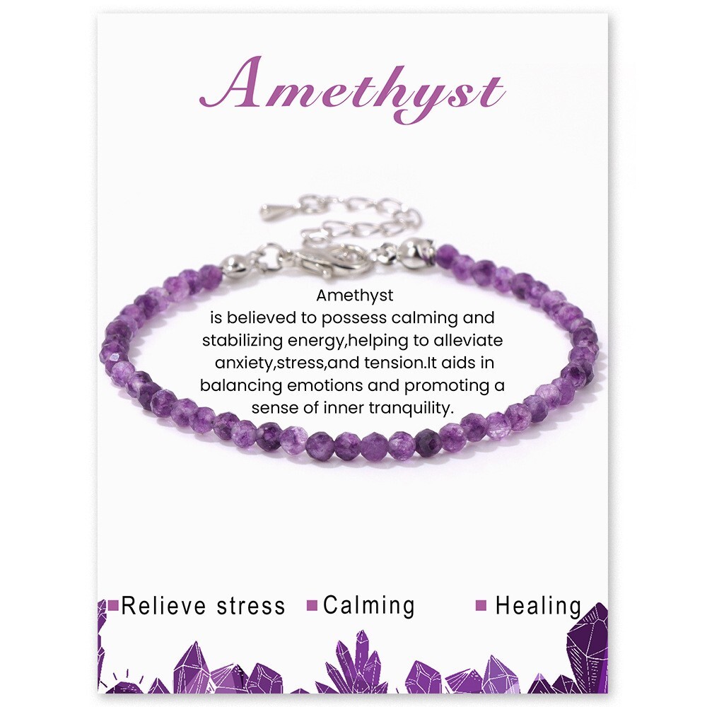 Natural Amethyst Gemstone Beads Healing Calming Dainty Women Crystal Bracelet