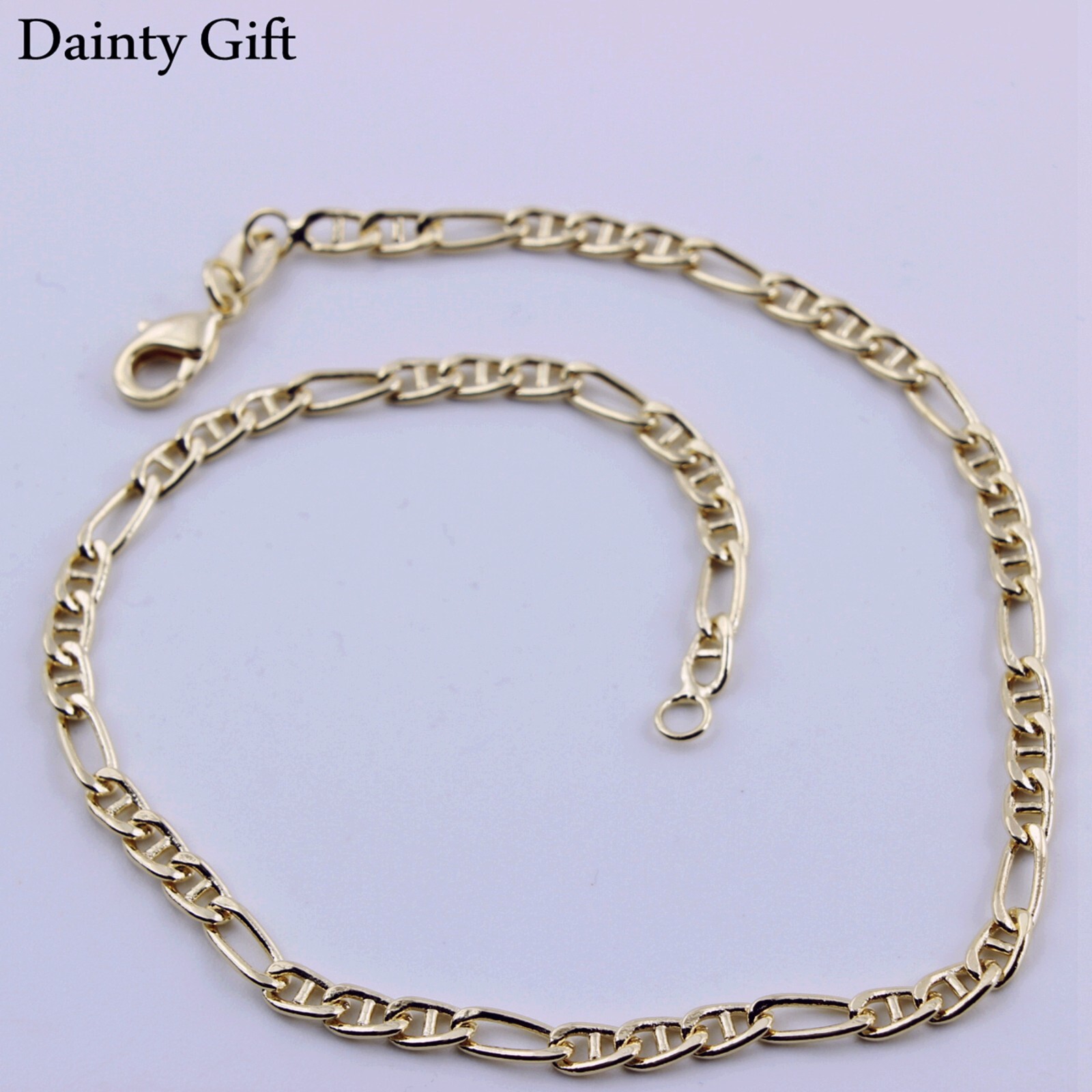 Women Gold Filled 3mm Gold Figaro Chain non-Fade Anklet Foot Bracelet 9.5″