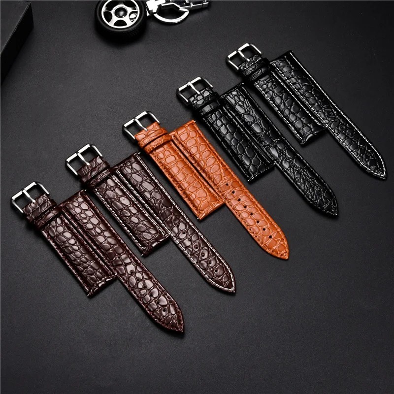 Crocodile Leather Watch Band 18mm 20mm 22mm 24mm Premium Strap with Steel Buckle