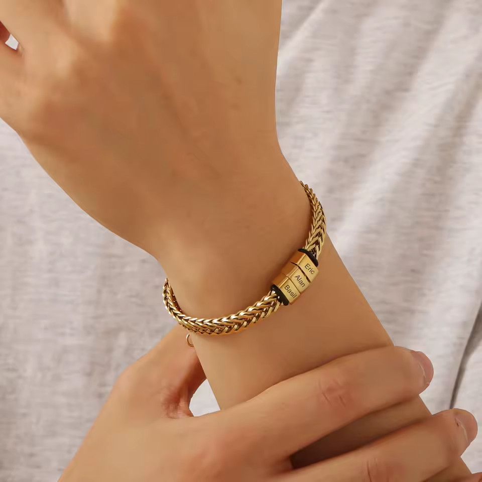 Personalized 1-5 Multiple Name Engraved Bracelet Custom Jewelry Chain Gold Black