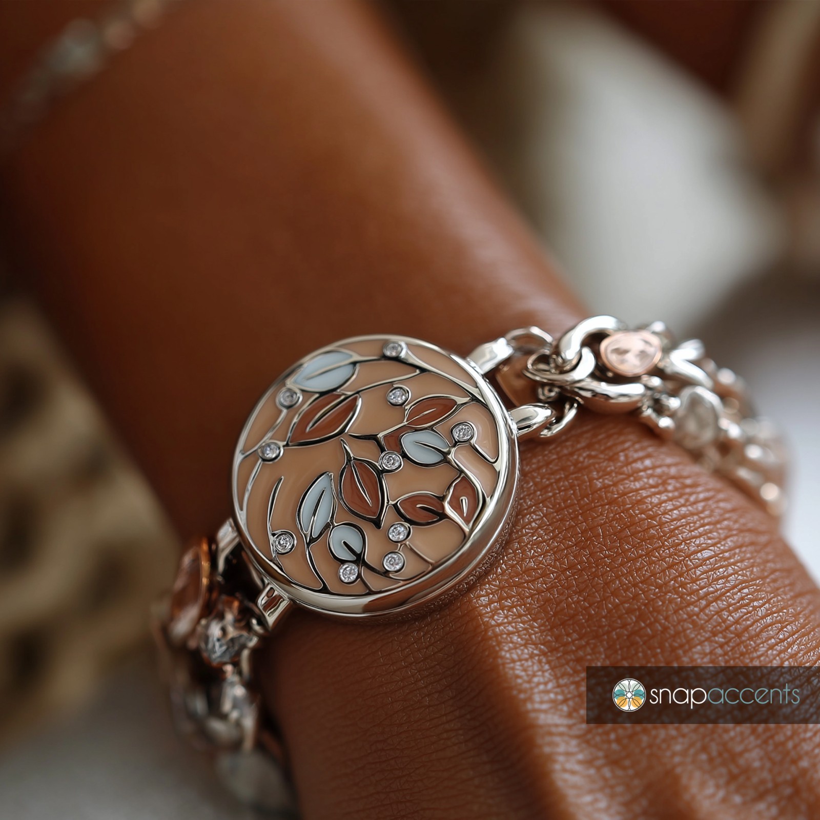 Leather Snap Jewelry 8.5 in Ginger Charm Bracelet Fits 18-20MM Custom Buttons