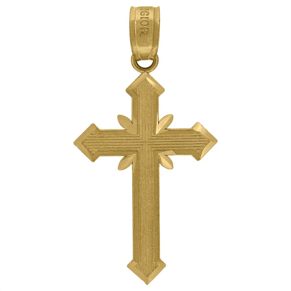 10k Yellow Gold Diamond-Cut Cross Religious Charm Pendant 0.6gm