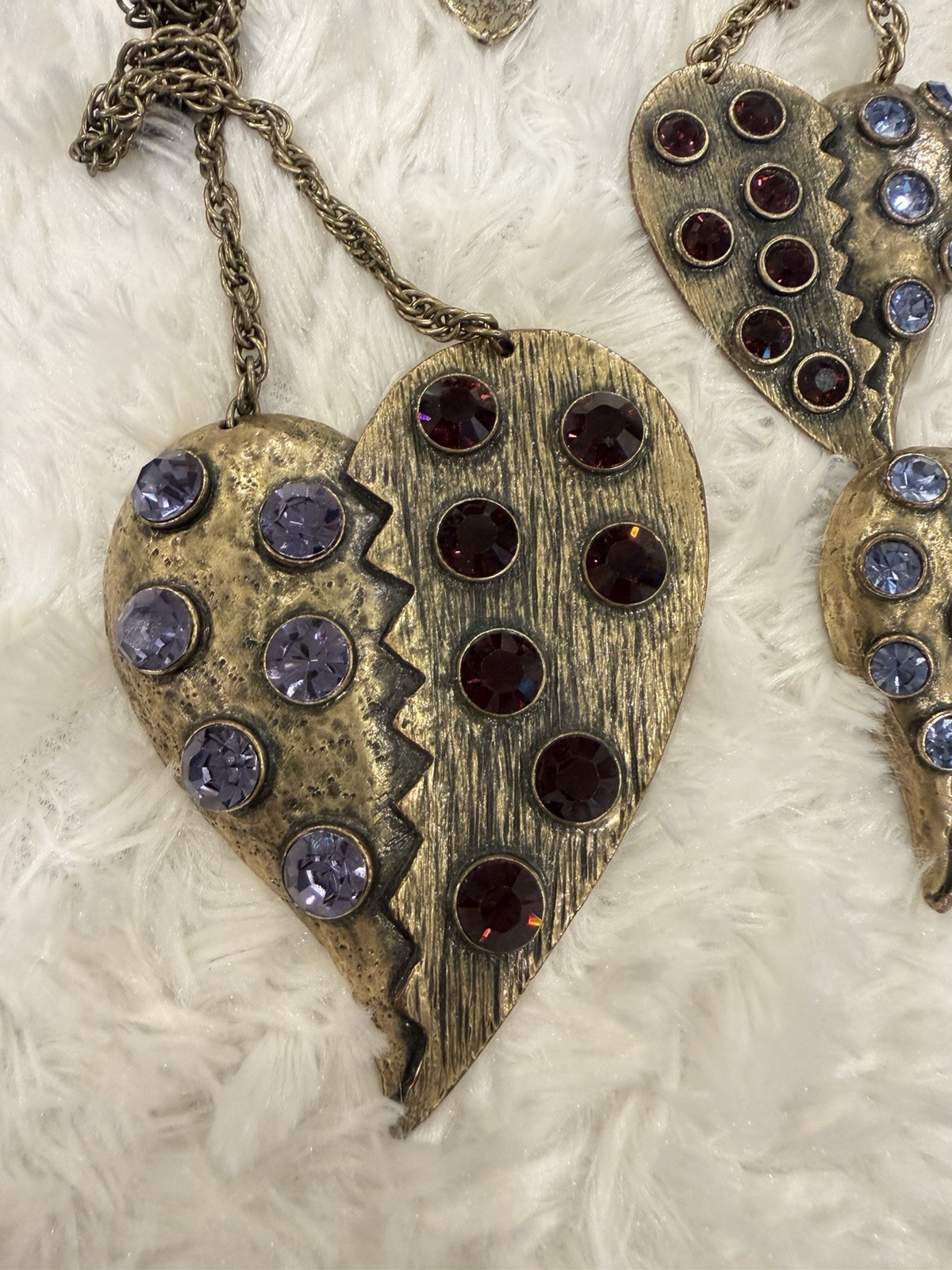 Vintage Betsey Johnson Broken Heart Necklace & Earring Set – Gold Tone, RARE