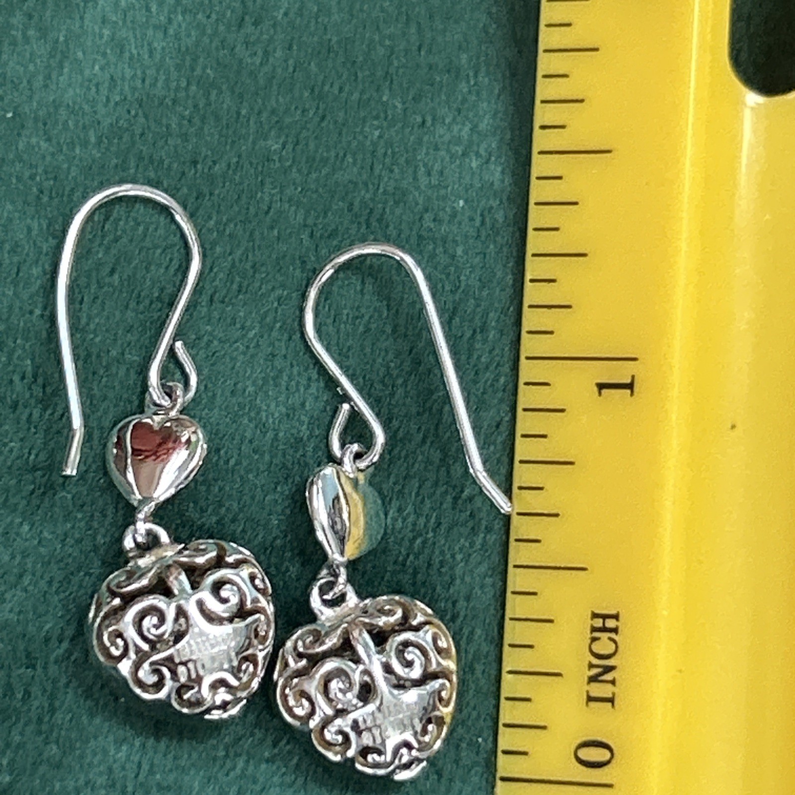VTG OTC 925 Sterling Silver lab created Ruby Puffy Heart Pave Earrings 1.25” 4g