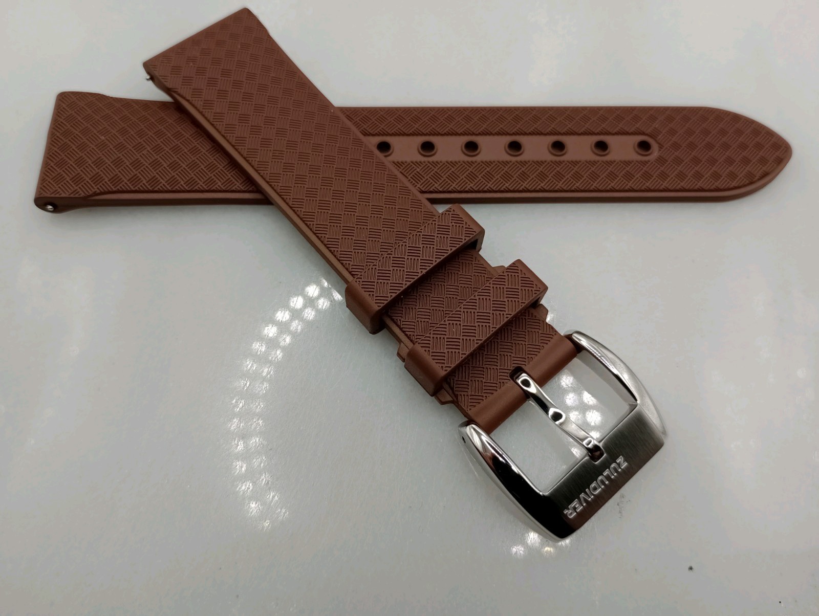 New 20mm Watchgecko Zuludiver HNBR Rubber Watch Strap Brown Quick Release 6B428