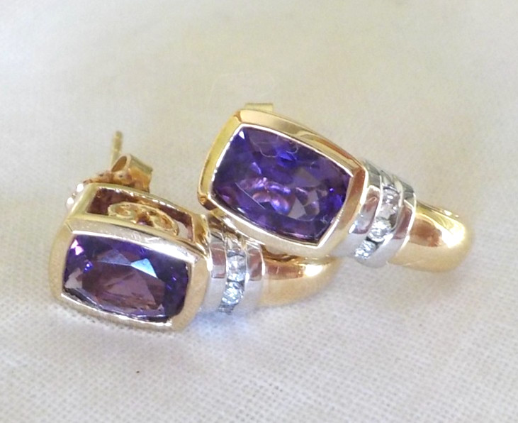 Stunning 14k Multi Gold Amethyst Diamond Earrings – 3.80 gms, 0.70 in, 1.66 ctw