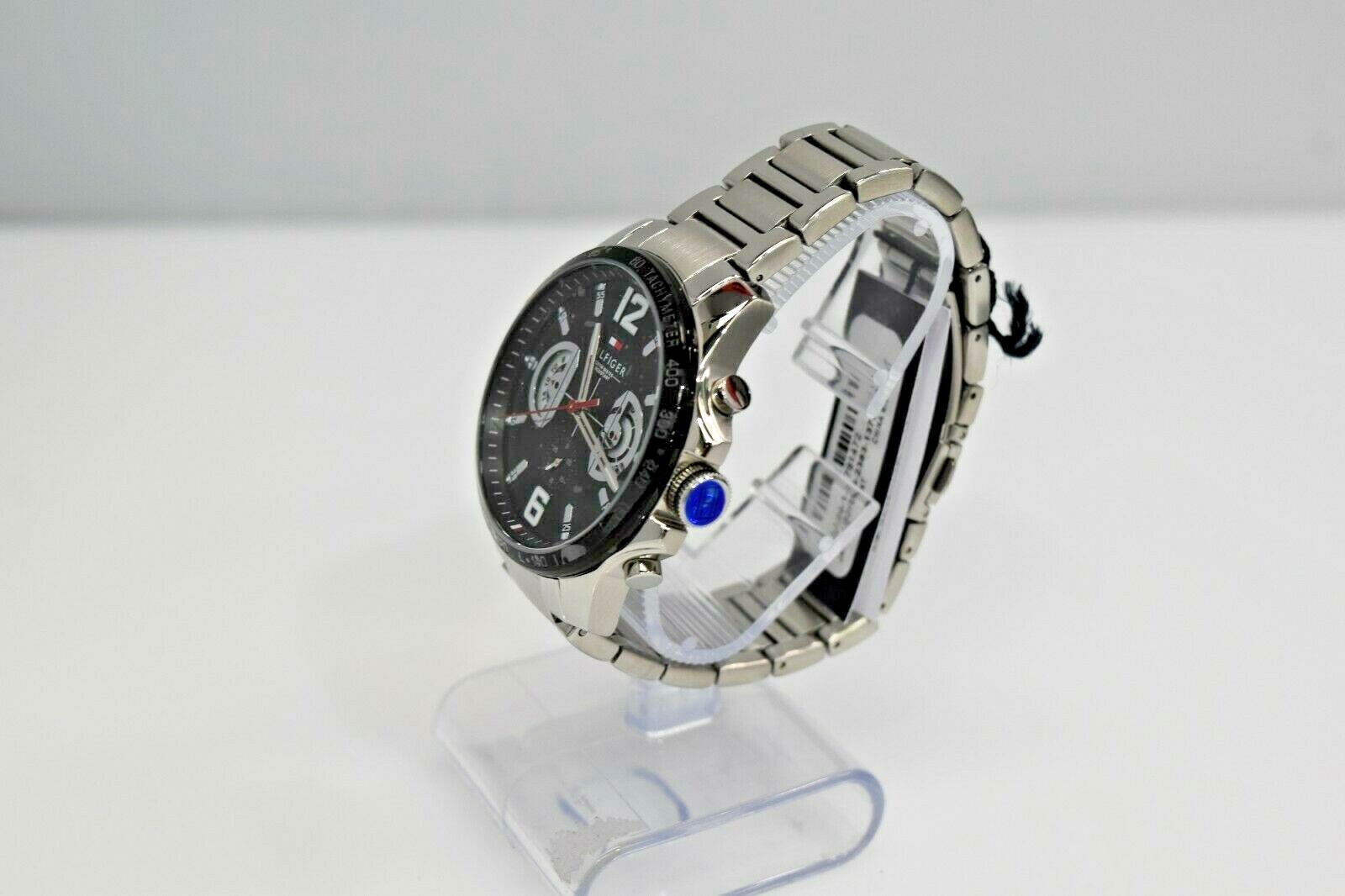 New Tommy Hilfiger Silver Stainless Steel Black Dial 1791472 $175 Watch