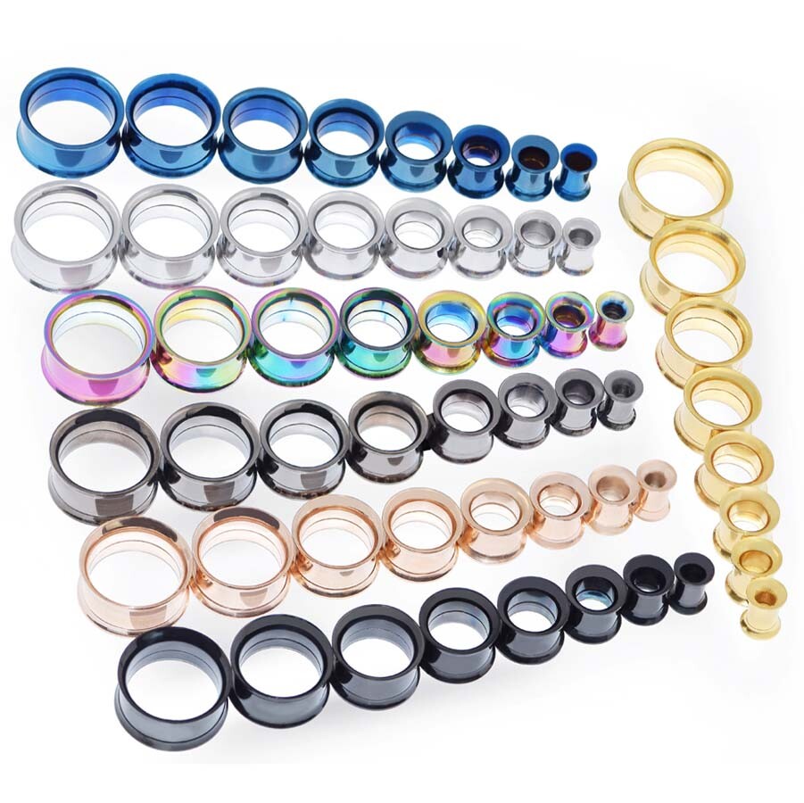2PCS Stainless Steel Ear Gauges Plugs Screw Fit Flesh Tunnels Hollow Expanders