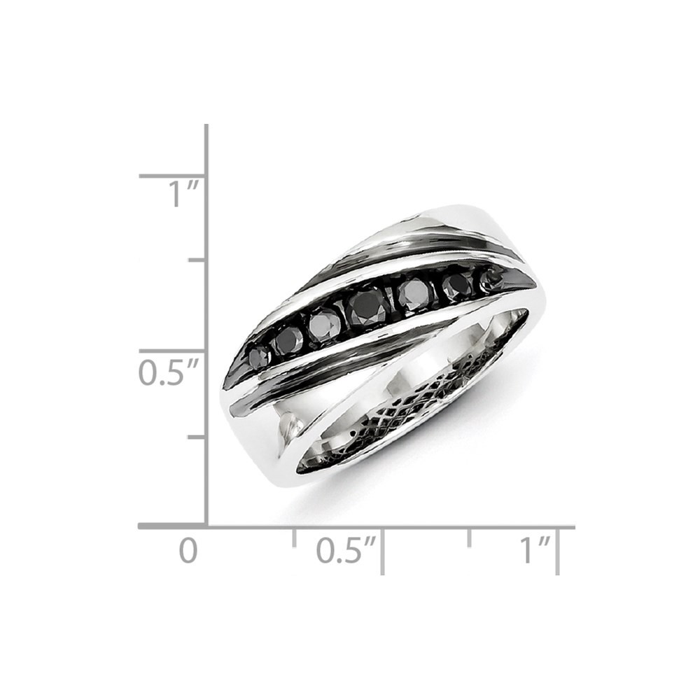 Sterling Silver Rhodium-plated Black Diamond Band Ring Size 9 for Men’s 7.09gm