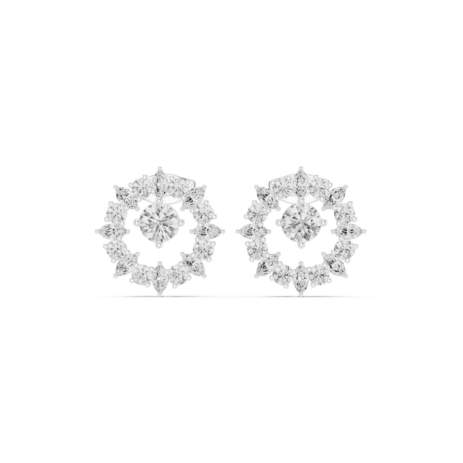 Certified VVS1 D Natural Diamond Flora Cosmos Halo Stud Earrings 14k Gold Over