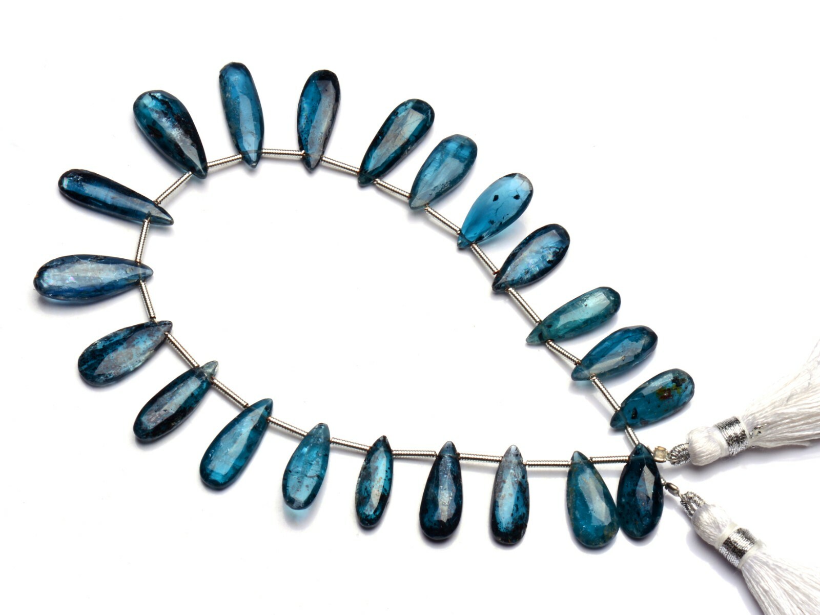 Green Imperial Kyanite Gemstone 15×6 to 19x8MM Faceted Long Pear Briolettes 9″