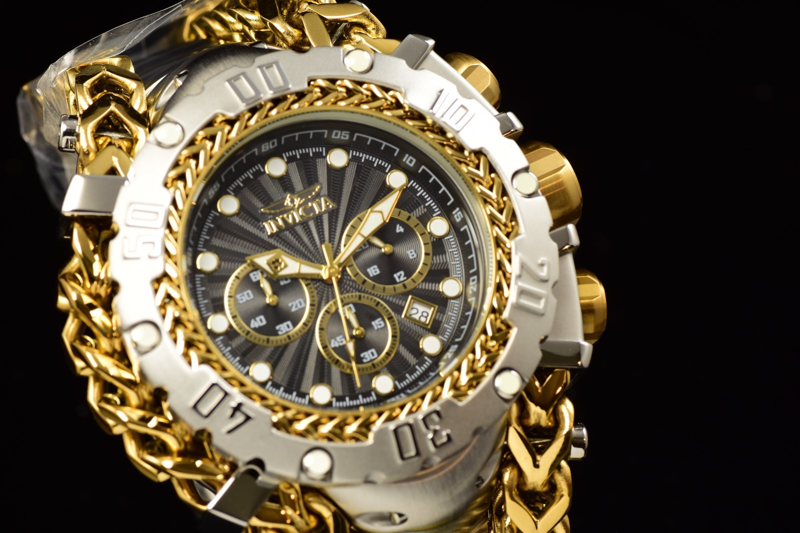Invicta Men’s Gladiator Black Dial Chronograph Date Steel Gold Watch