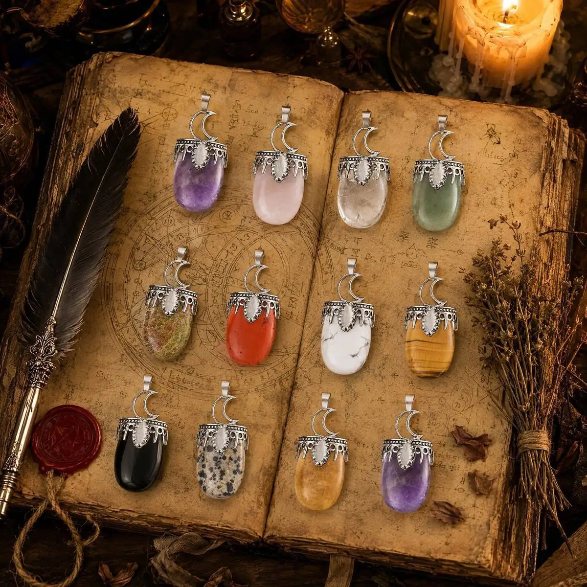 6PCS Healing Crystal Crescent Moon Pendant for DIY Jewelry Making Wholesales