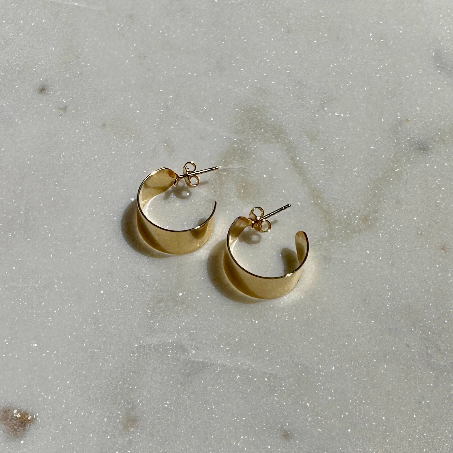 18K Gold Filled Thin Wide Polished Semi Hoop Earrings