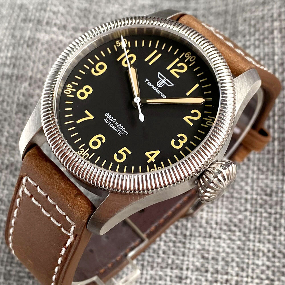 Tandorio 39mm Coin Bezel Pilot Black/Beige 20ATM Diver NH35 Automatic Men Watch