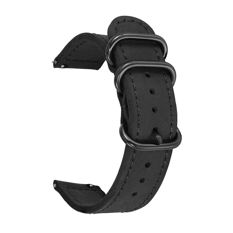 Vintage Genuine Leather Watch Band 18mm 20mm 22mm Black Loop Buckle Watch Strap