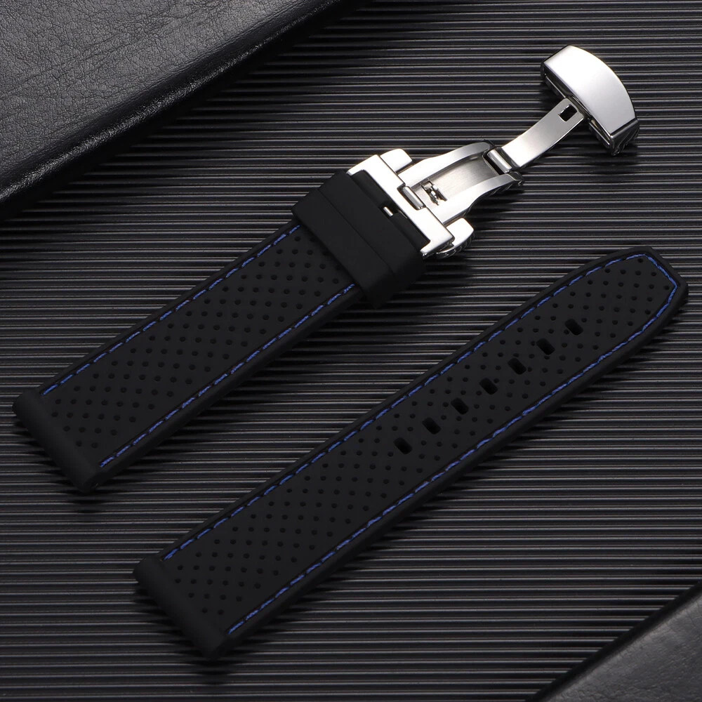 Silicone Breathable Sport Watch Band Strap 20mm 22mm Butterfly Clasp Bracelet