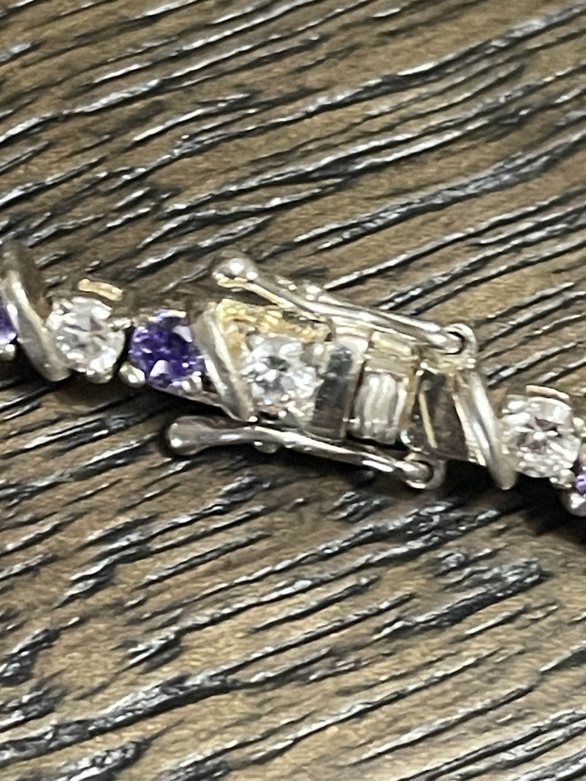 Vtg Sterling Silver Amethyst Crystal ￼Tennis Bracelet 7.5″. Box Clasp 13.7g