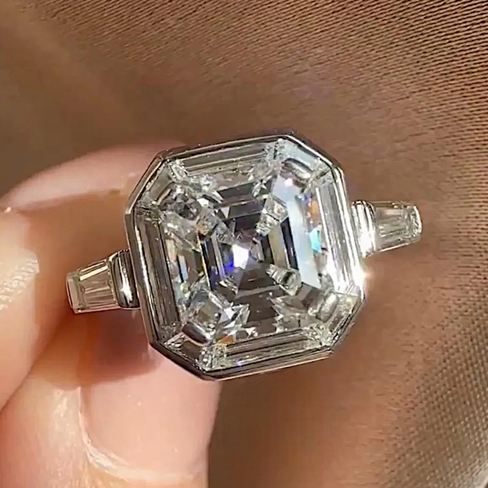 IGI Certified Lab Grown 5.80 CT Asscher Cut Diamond Engagement Ring 950 Platinum