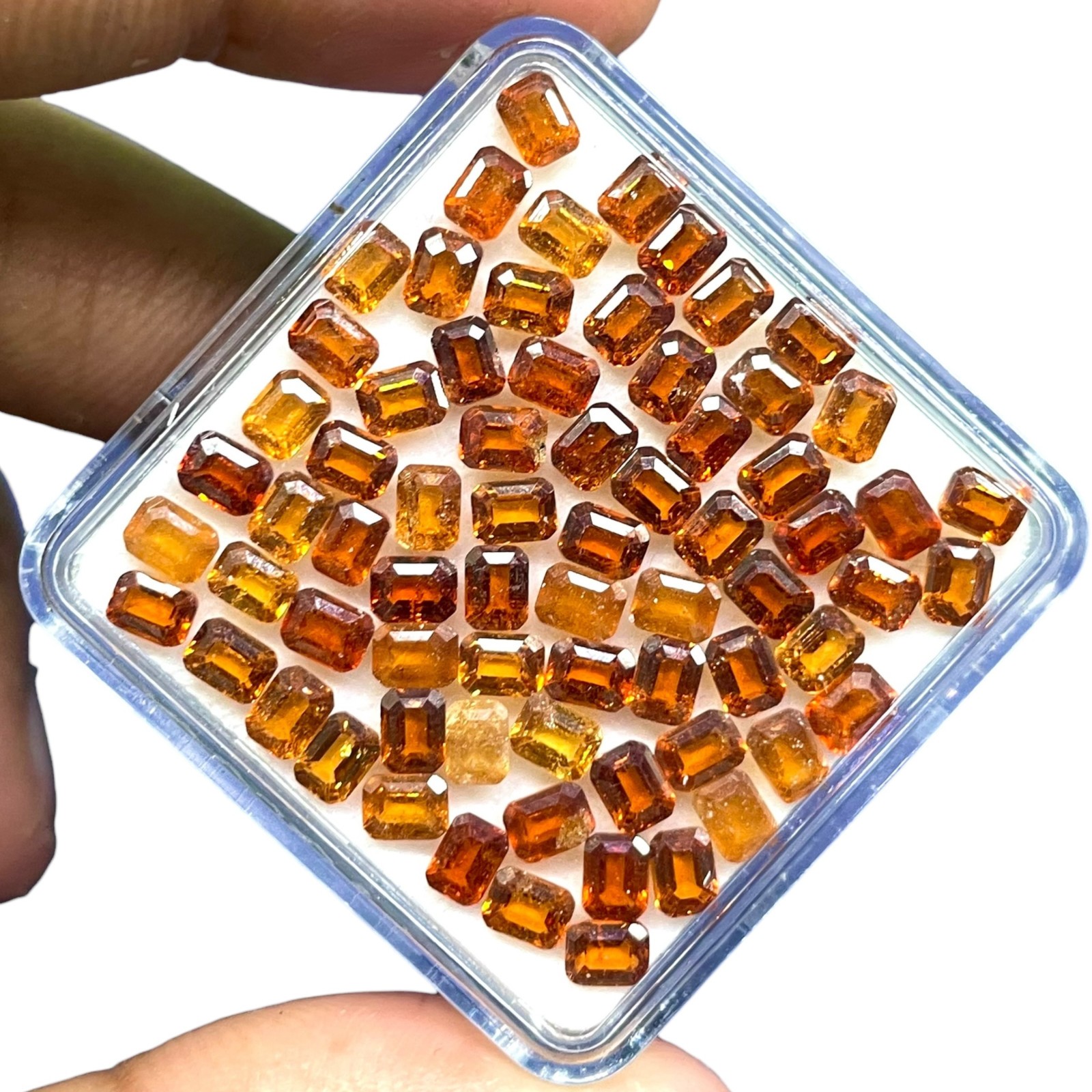 50 Pcs Natural Hessonite Garnet 3.8×2.8mm Emerald Cut Loose Untreated Gemstones