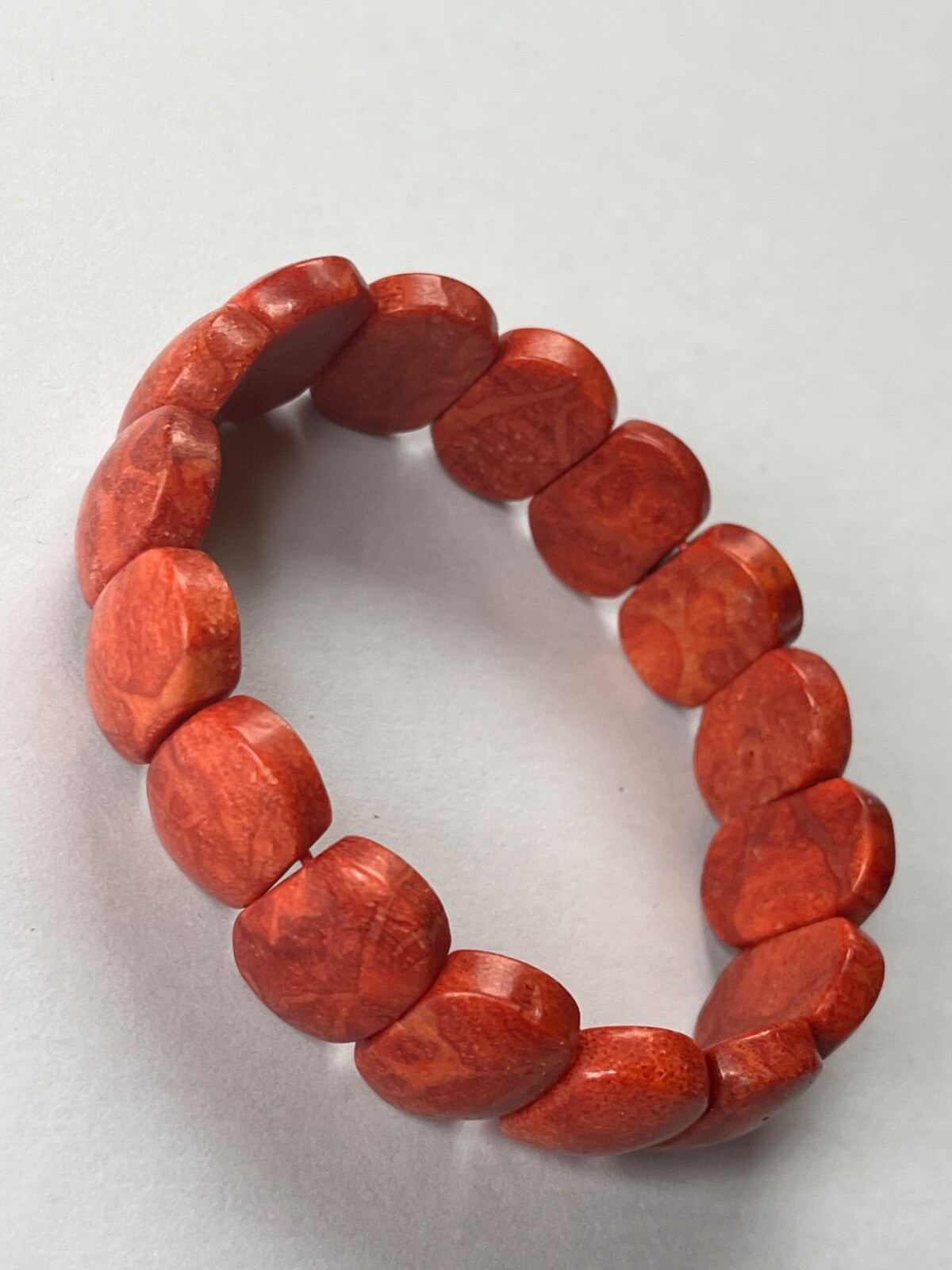 Rusty Orange Faux Coral Stone Oval Bead Stretch Bracelet – will fit medium to