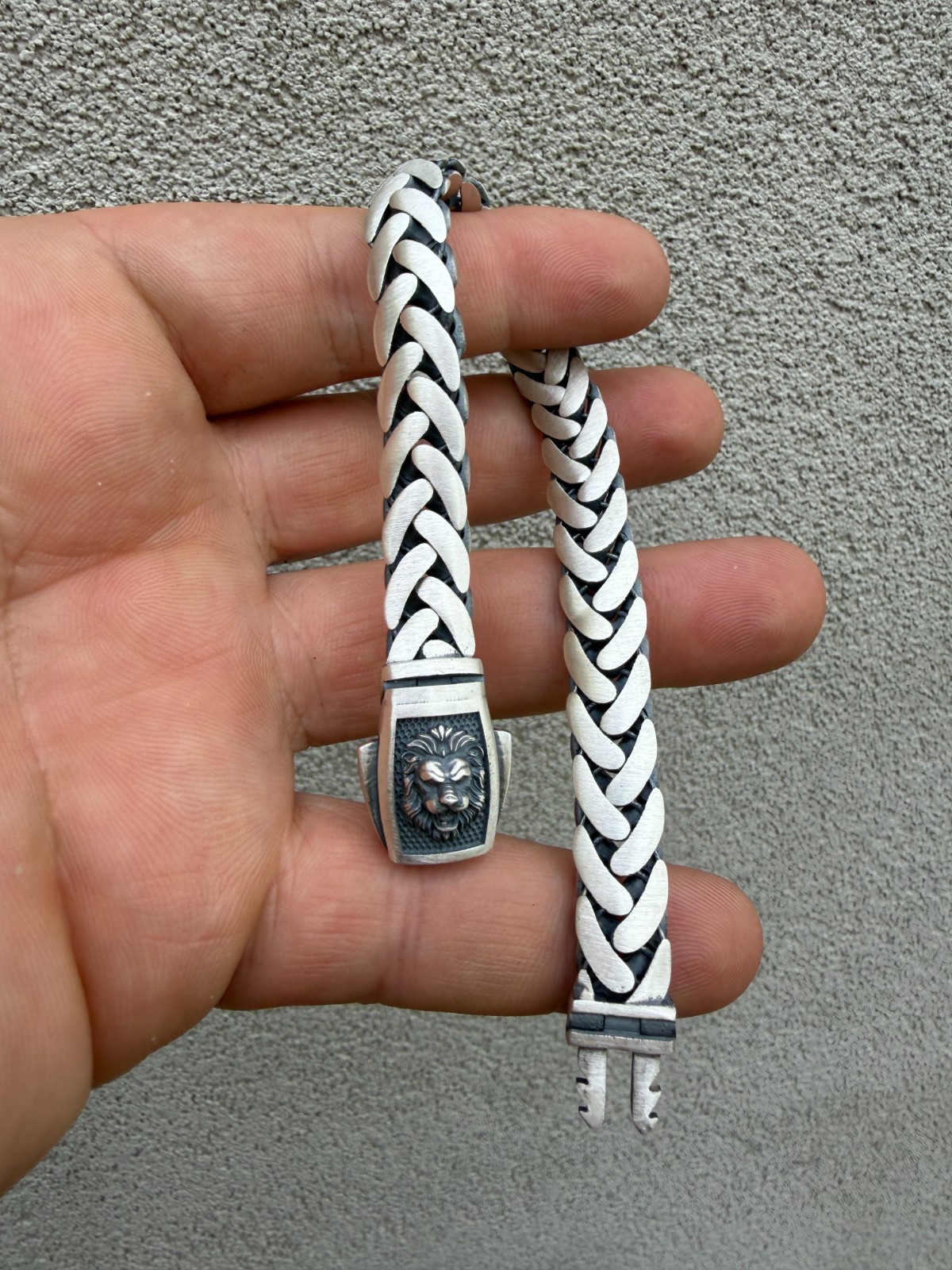Mens Custom 10mm Wheat Link Bracelet W. Custom Lion Clasp Real 925 Silver