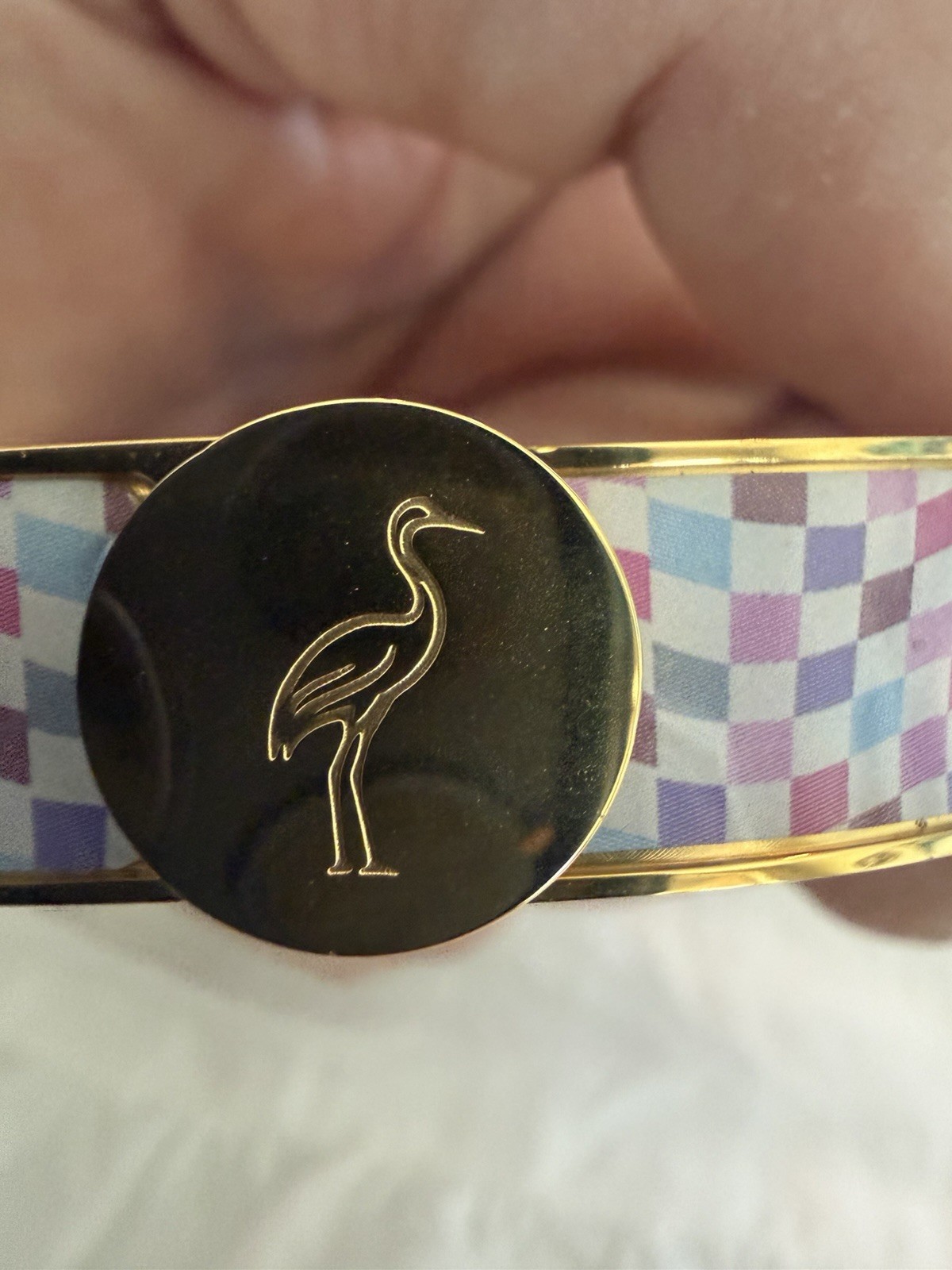 TALIDARA Multicolor Enamel Checkered Gold-Tone Hinged Bangle Cuff Bracelet