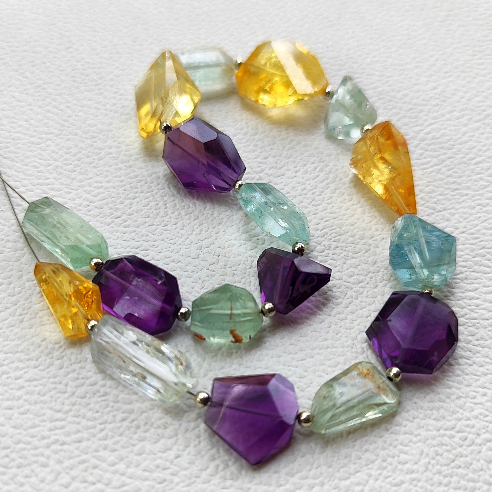 Amethyst Aquamarine Citrine Beads 12-14mm Faceted Nugget 11″ Strand Natural Gem