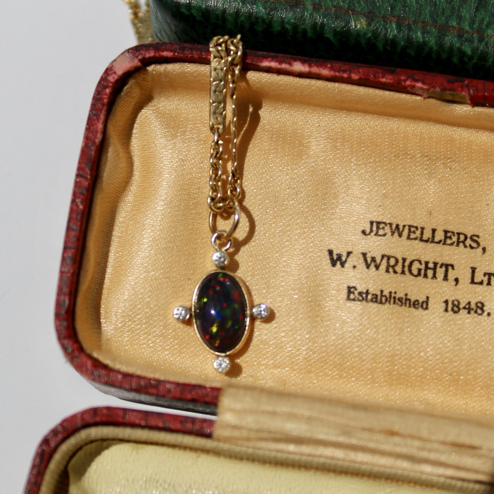 Black Opal Cabochon & Diamond Pendant, 2.12 Carats 14K Gold