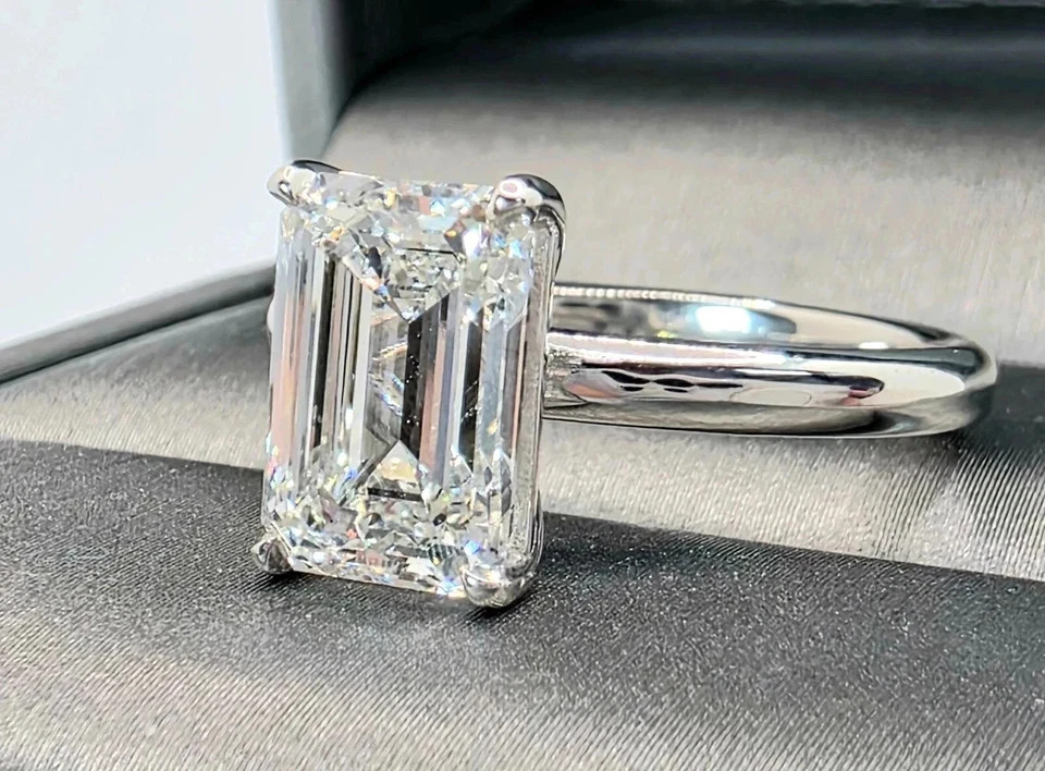 4.20 Ct Emerald Cut White Moissanite Solitaire Wedding Ring 925 Sterling Silver