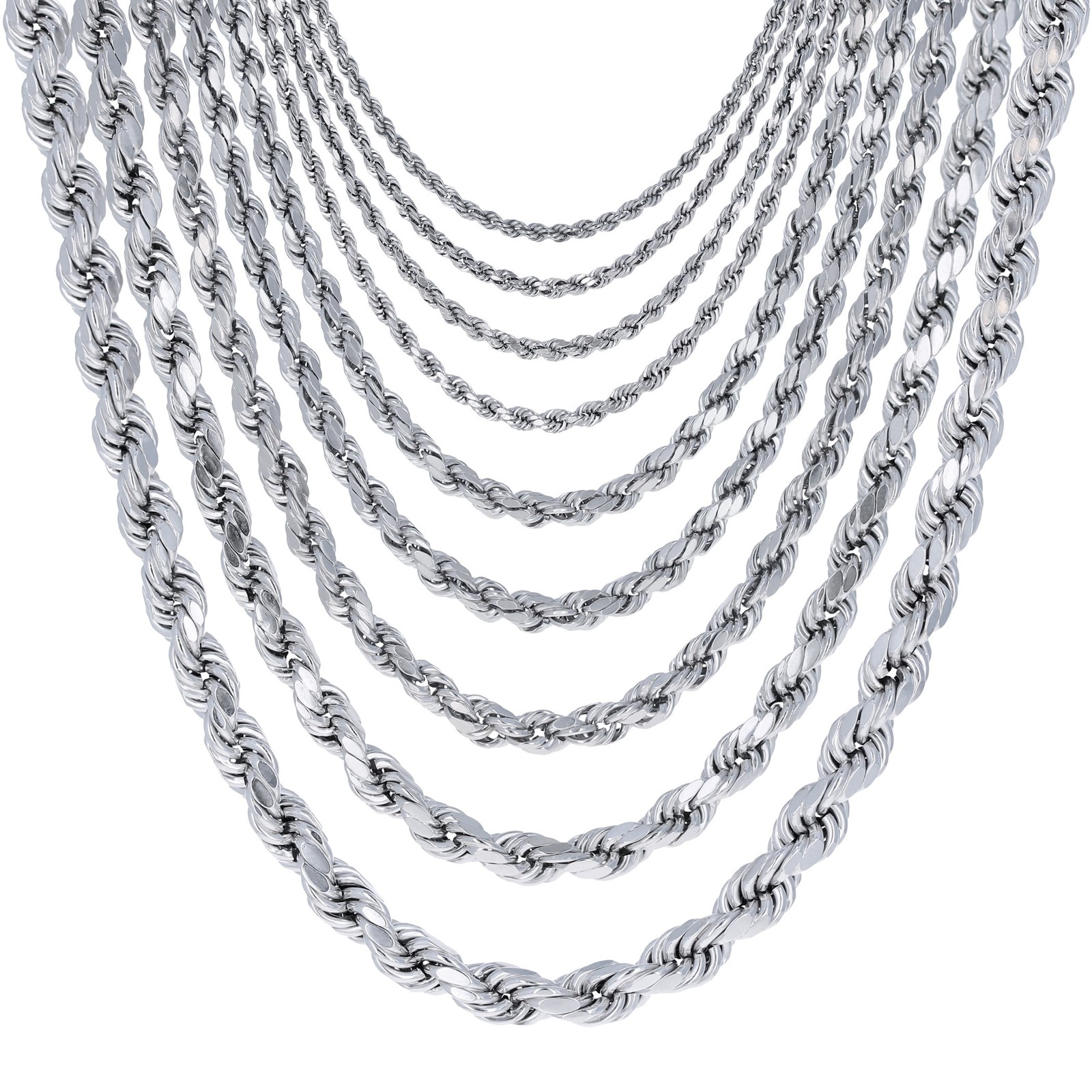 10K White Gold 15mm7mm Diamond Cut Rope Chain Necklace Mens Womens 1630 G2U