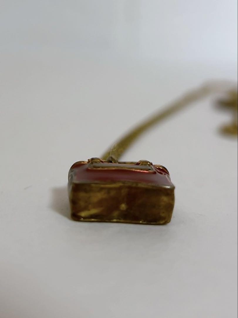 CELINE Necklace Handbag Motif Pendant Enamel Red Gold Length: 20.5 in.Vintage
